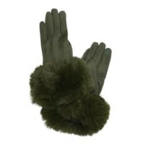 Gants tactiles avec poignet fausse fourrure kaki