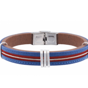 Bracelet cuir italien bleu et rouge et acier