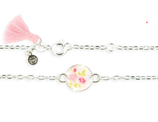 Collier argent pastille fleurs