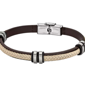Bracelet Lotus cuir marron/crème