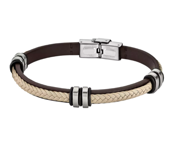 Bracelet Lotus cuir marron/crème