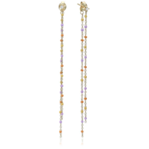 Boucles d'oreille pendantes émail orange/jaune/mauve