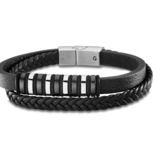 Bracelet Lotus double cuir et acier