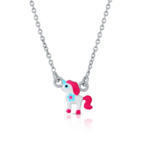 Collier Lapetra en argent licorne fleur bleu