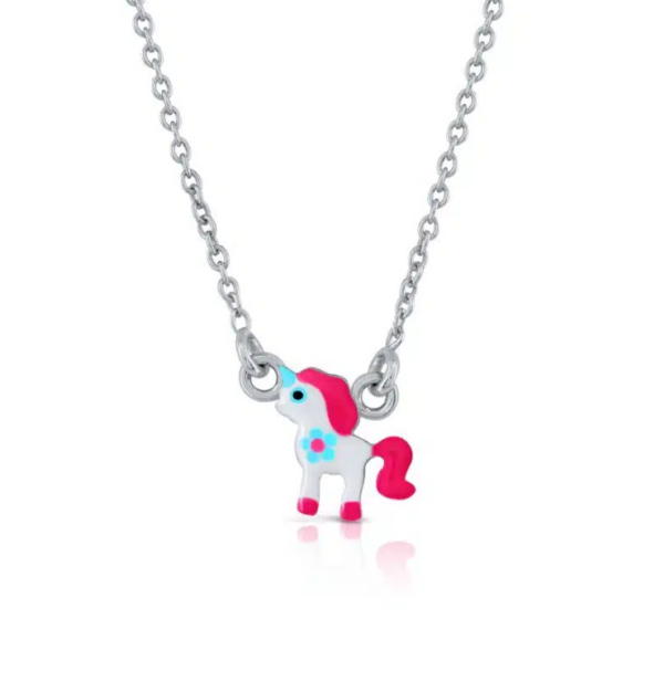 Collier Lapetra en argent licorne fleur bleu