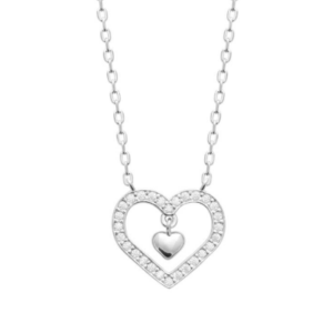 Collier coeur en oxydes de zirconium argent