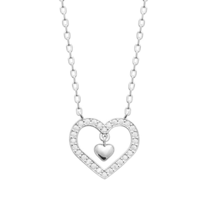 Collier coeur en oxydes de zirconium argent