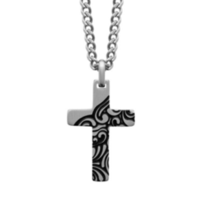 Collier Pendentif croix détail noir