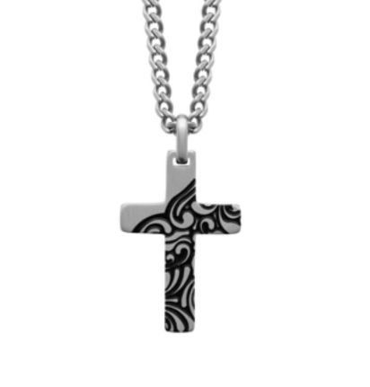 Collier Pendentif croix détail noir