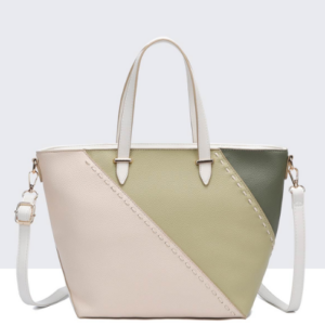 Sac shopping tricolores vert/beige/blanc