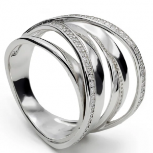 Bague large avec Multi-rails Argent –  Line Argent