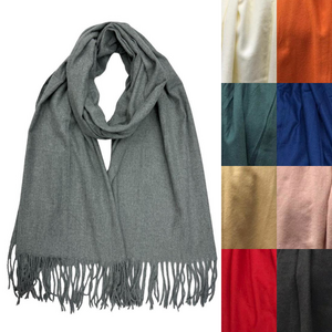 Écharpe laine unie à bords frangés