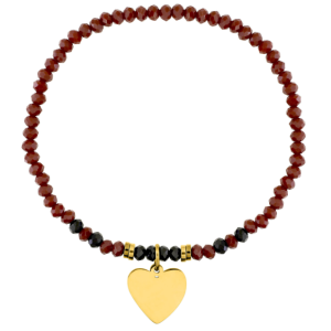Bracelet cristal rouge avec cœur doré