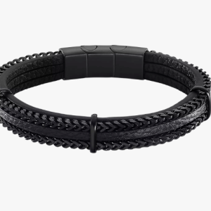 Bracelet Homme Cuir Noir Lotus