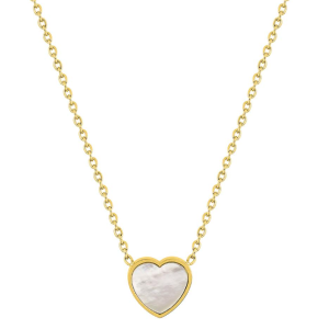 Collier Acier Doré avec coeur nacré