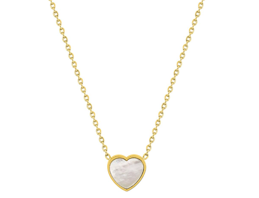 Collier Acier Doré avec coeur nacré