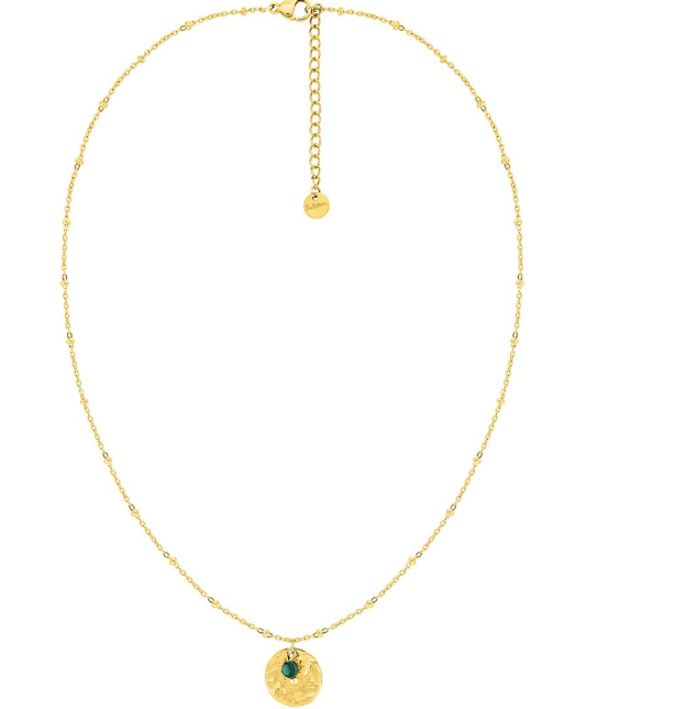 Collier Acier Doré avec plaque ronde