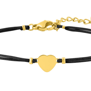 Bracelet Cordon Noir et Acier Doré Coeur