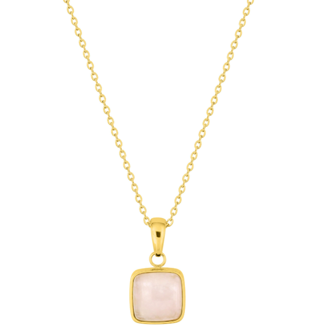 Collier Femme Quartz Rose, Acier Doré