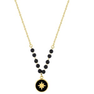 Collier Femme Noir, Acier Doré
