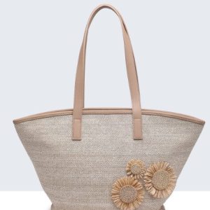Sac à main panier en paille synthétique fleurs