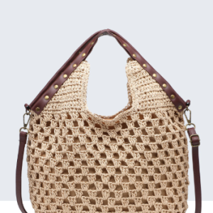 Sac à main en  paille de papier crocheté beige