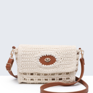 Sac bandoulière à rabat en coton crocheté
