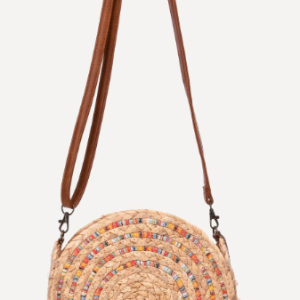Sac à bandoulière rond en paille naturelle