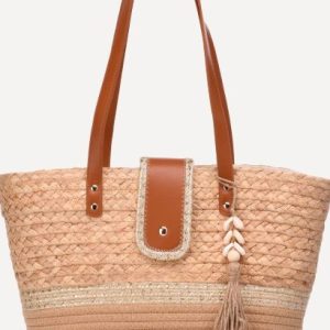 Sac Cabas en paille naturelle et coquillage
